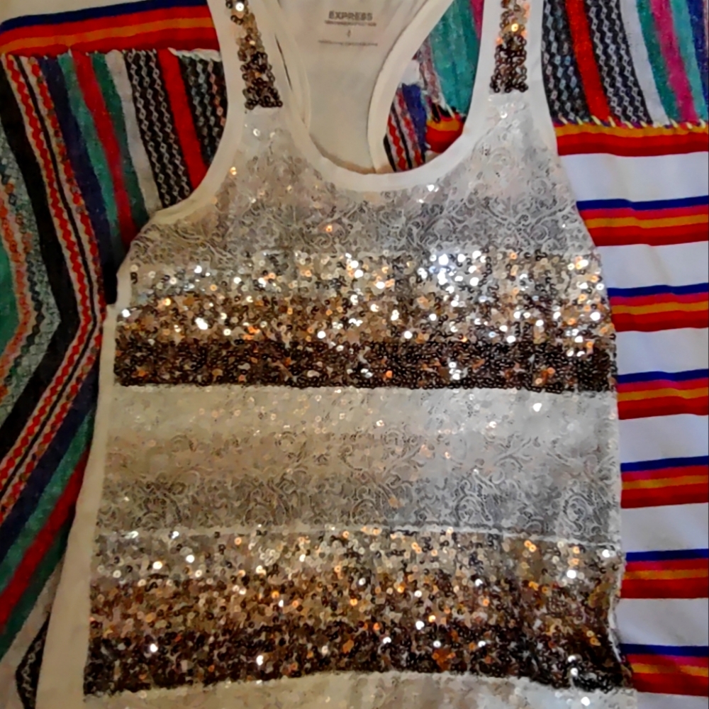 Express White Sequin Razor Back Tank